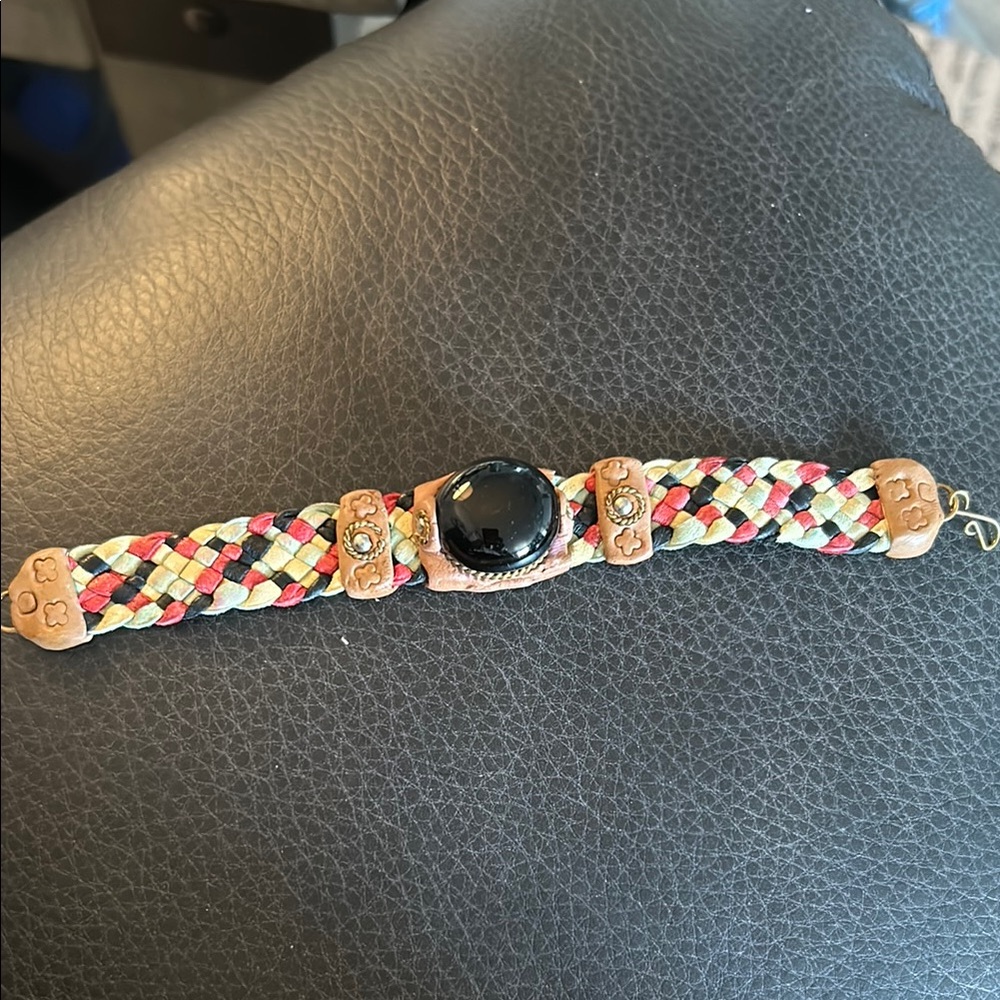 Multicolor Braided Bracelet with Black Stone